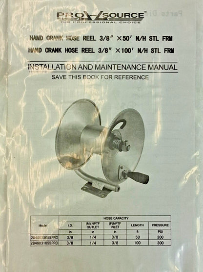 Pro-Source Hose Reel Without Hose 3/8" ID Hose 100ft 2840031055PRO