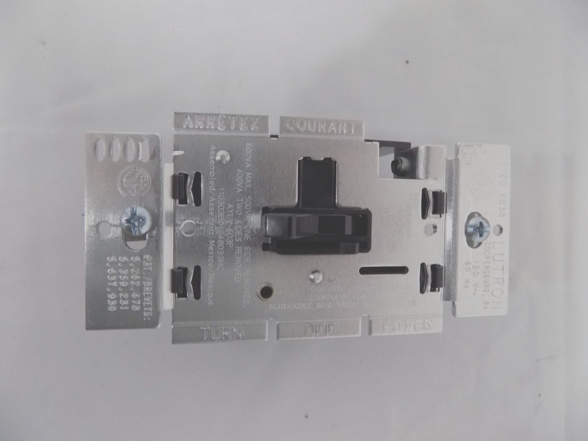 Lutron AYLV-603P-BL Magnetic Low Voltage Toggler Dimmer 600-Watt/3-Way Black