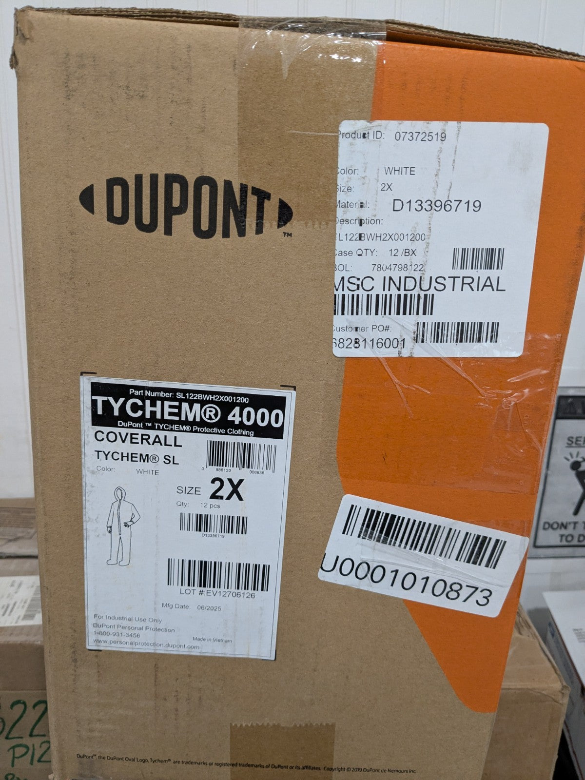 (12) Dupont Disposable Coveralls Chemical & Bloodborne Pathogen SL122BWH2X001200