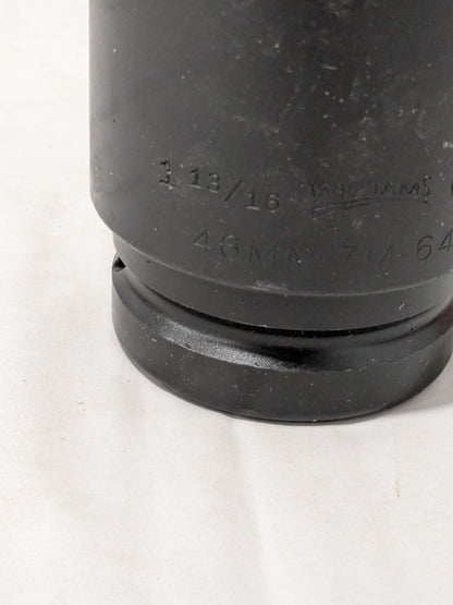 Williams Impact Socket: 1" Drive, 1-13/16" Socket, Hex Drive JHW7-658