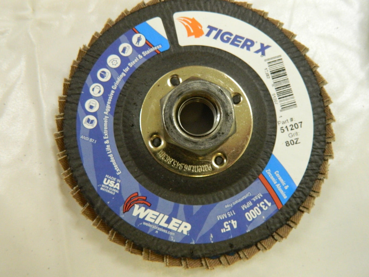 WEILER Flap Disc qty 10 5/8-11 Hole 181 &amp; 80 Grit Type 29 Zirconia Alumina 5