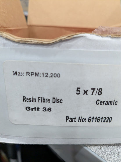 Tru-Maxx Fiber Disc: 5" Disc Dia, 7/8" Hole, Arbor Hole, 36 Grit Qty 11 61161220