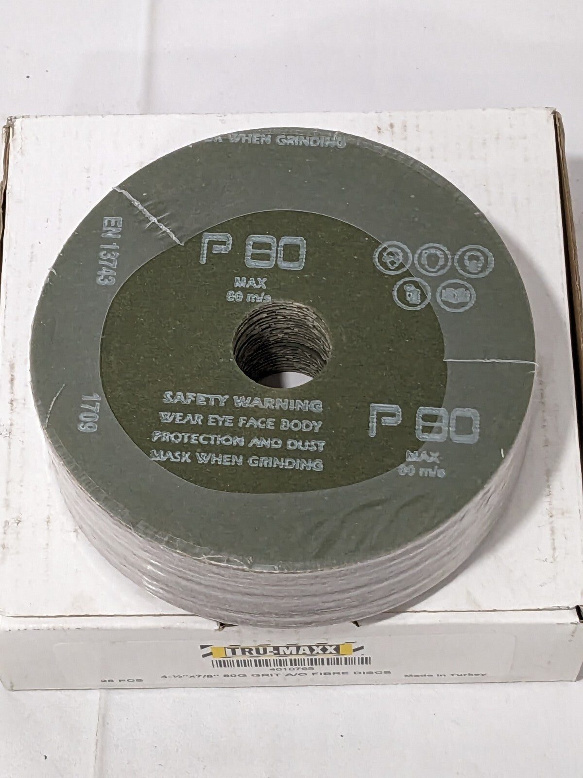TRU-MAXX Fiber Disc: 4-1/2" Disc Dia, 7/8" Hole, 80G Qty 25 04010765