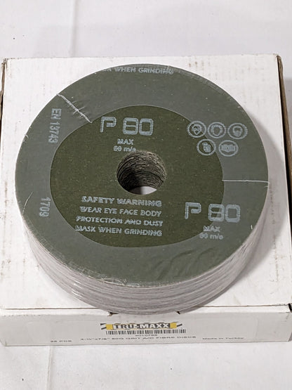 TRU-MAXX Fiber Disc: 4-1/2" Disc Dia, 7/8" Hole, 80G Qty 25 04010765