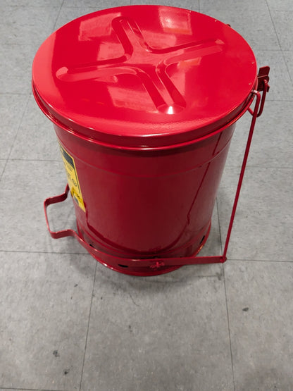 JUSTRITE Oily Waste Can: 10 gal, Steel, Foot Operated 09308