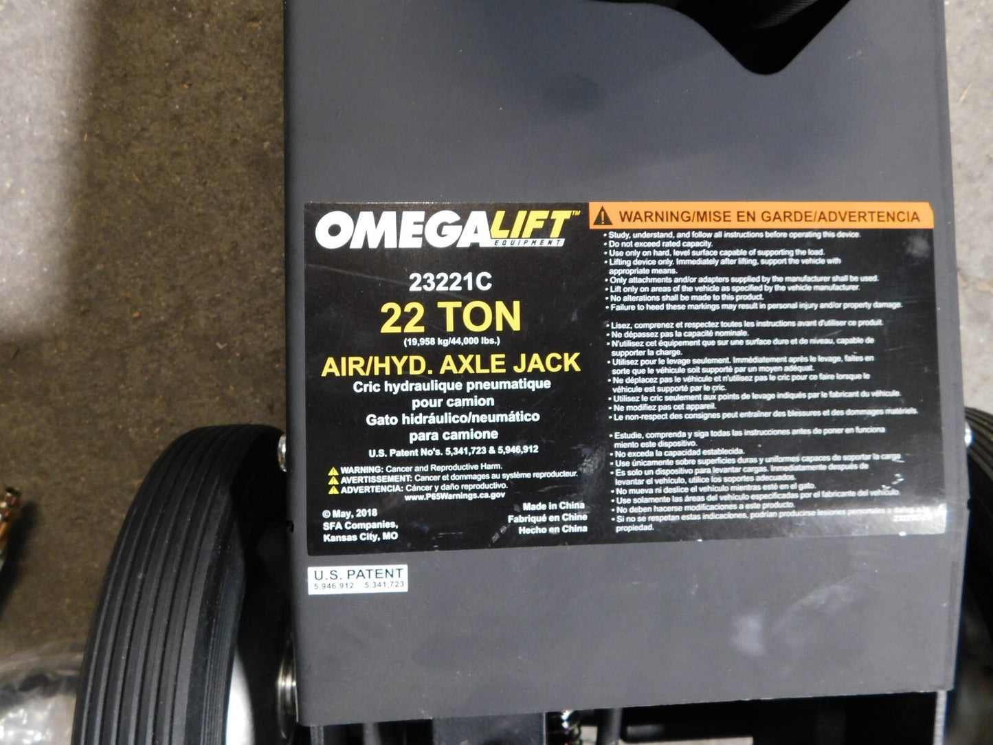 Omega Lift 22 Ton Capacity Air Lift Jack 9-7/8 to 20-1/4" H 23221C PARTS/REPAIR