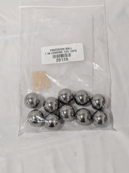 Chrome Steel Ball: 1" Diam., Grade 25, 62 to 66 C Hardness 10 Pack 20128