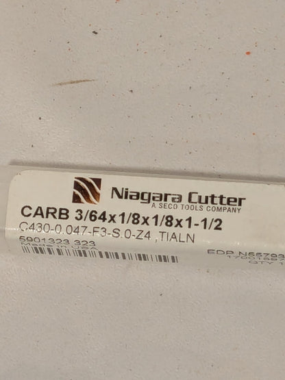 Niagara Square End Mill: 3/64″ Dia, 1/8″ LOC, 4 Flute, Solid Carbide N55793