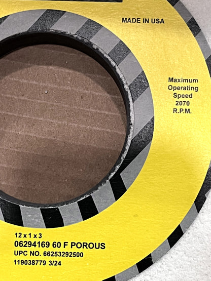 TRU-MAXX Surface Grinding Wheel: 12" Dia, 1" Thick, 3" Arbor, 60