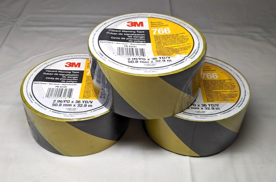 3M Warning Tape 766 Vinyl 2" x 108ft x 5 mil Thick  *QTY 3 Rolls (324')*   43181