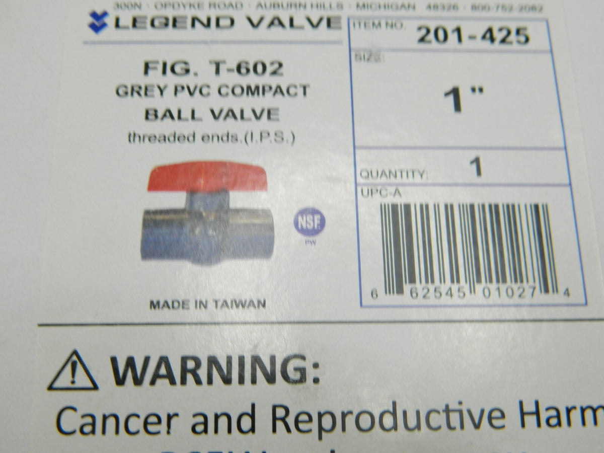 LEGEND VALVE 1" Pipe, Full Port, PVC Miniature Ball Valve Qty 2 201-425