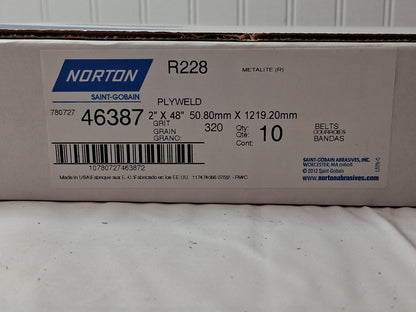 Norton Metalite Abrasive Belts 2 X 48 320 Grit Extra Fine QTY10 46387