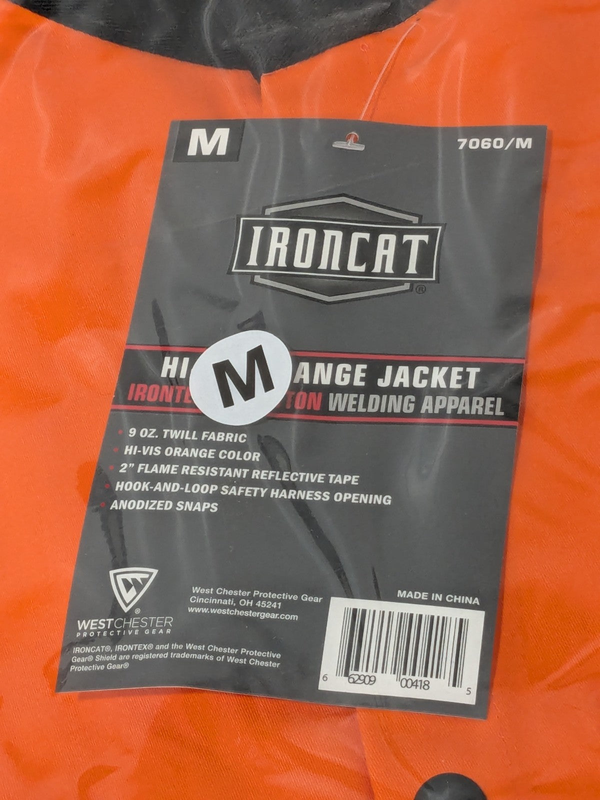 Ironcat Jacket: Flame-Resistant &amp; Welding, Size Medium, Sateen Cotton 7060/M