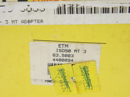 ETM Taper Shank End Mill Adapter ISO50 3MT 4400094