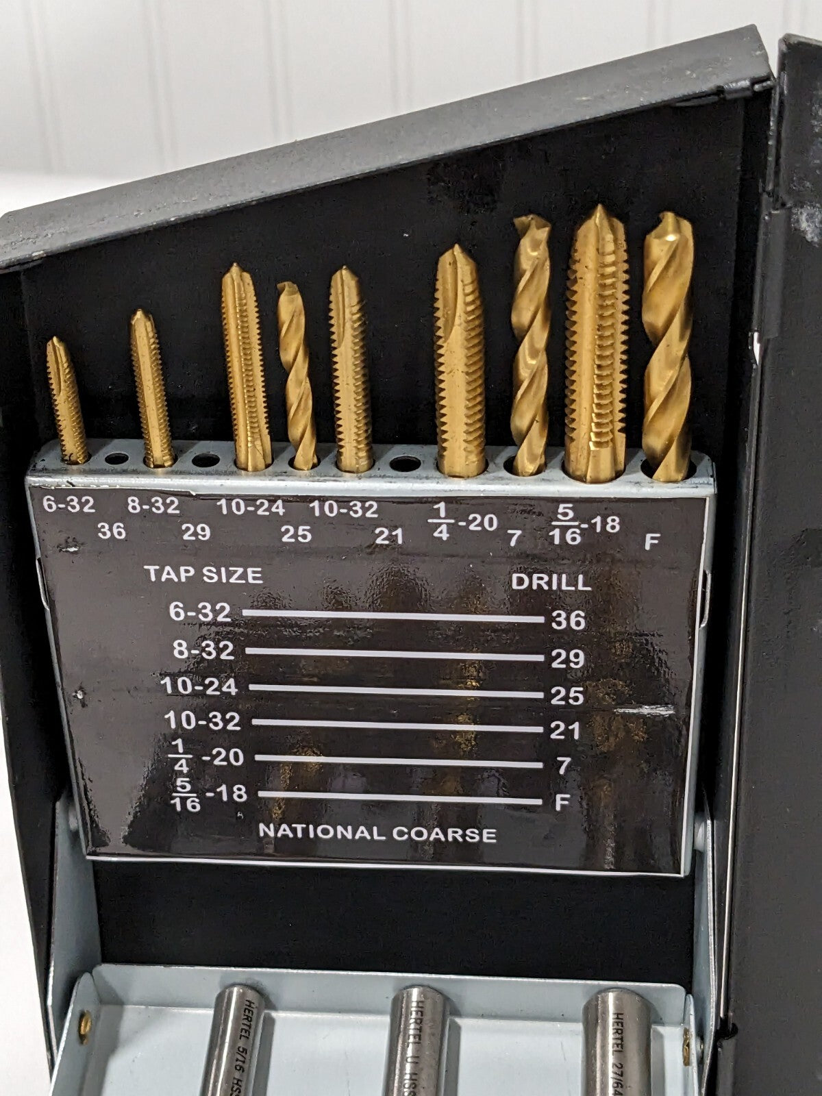 HERTEL Tap & Drill Set #6-32-1/2-13 Taps, 5/16-27/64" Drills 770XT INCOMPLETE