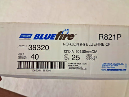 Norton Zirconia Alumina 12" Dia PSA Discs 40 Grit QTY25 66261138320