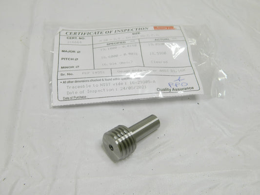 SPI Plug Thread Gage: M20x2.5 Thread, 6H Class, Single End, No Go 37-164-1
