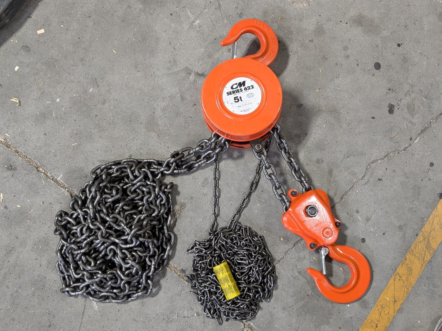 CM Series 622 Double Reeved Hand Chain Hoist 5 Ton Capacity 20 Ft Lift 2234A