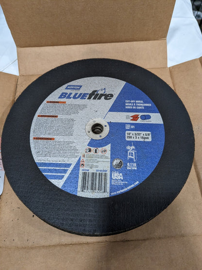 NORTON Cutoff Wheel: Type 1 (01/41), 10" Dia, 3/32" Thick Qty 10 66252