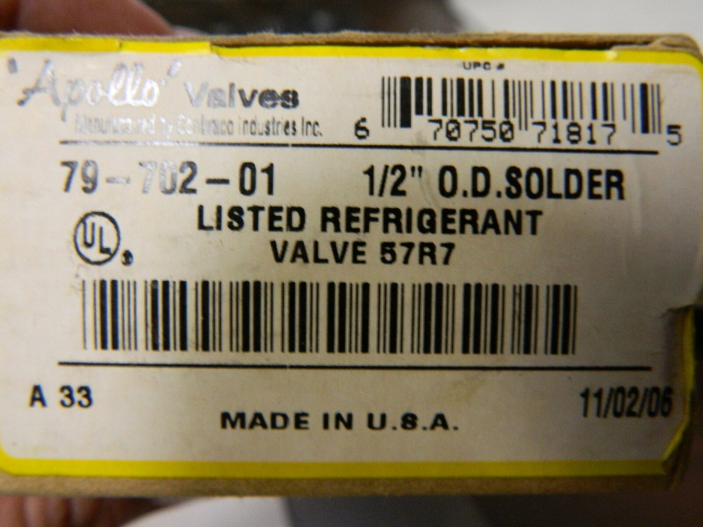 Apollo Refrigerant Valves  1/2 O.D Solder 79-702-01
