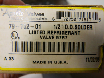 Apollo Refrigerant Valves  1/2 O.D Solder 79-702-01