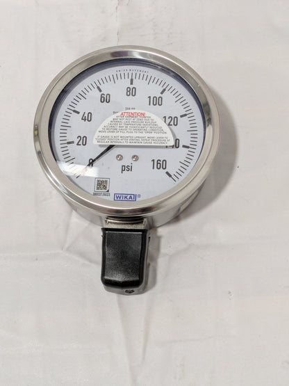 WIKA Pressure Gauge 4" Dial, 0 to 160 psi, 1/2" Thread, NPT Lower Mount 9768556