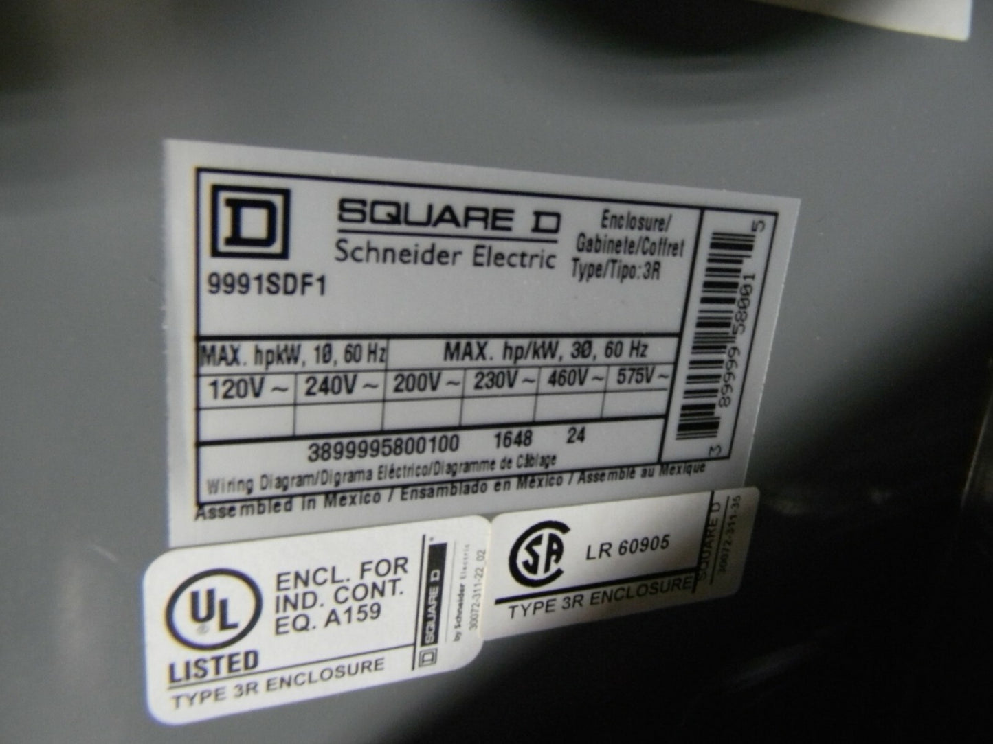 Sqaure D Contactor Pull Box Enclosure NEMA Size 2 9991SDF1
