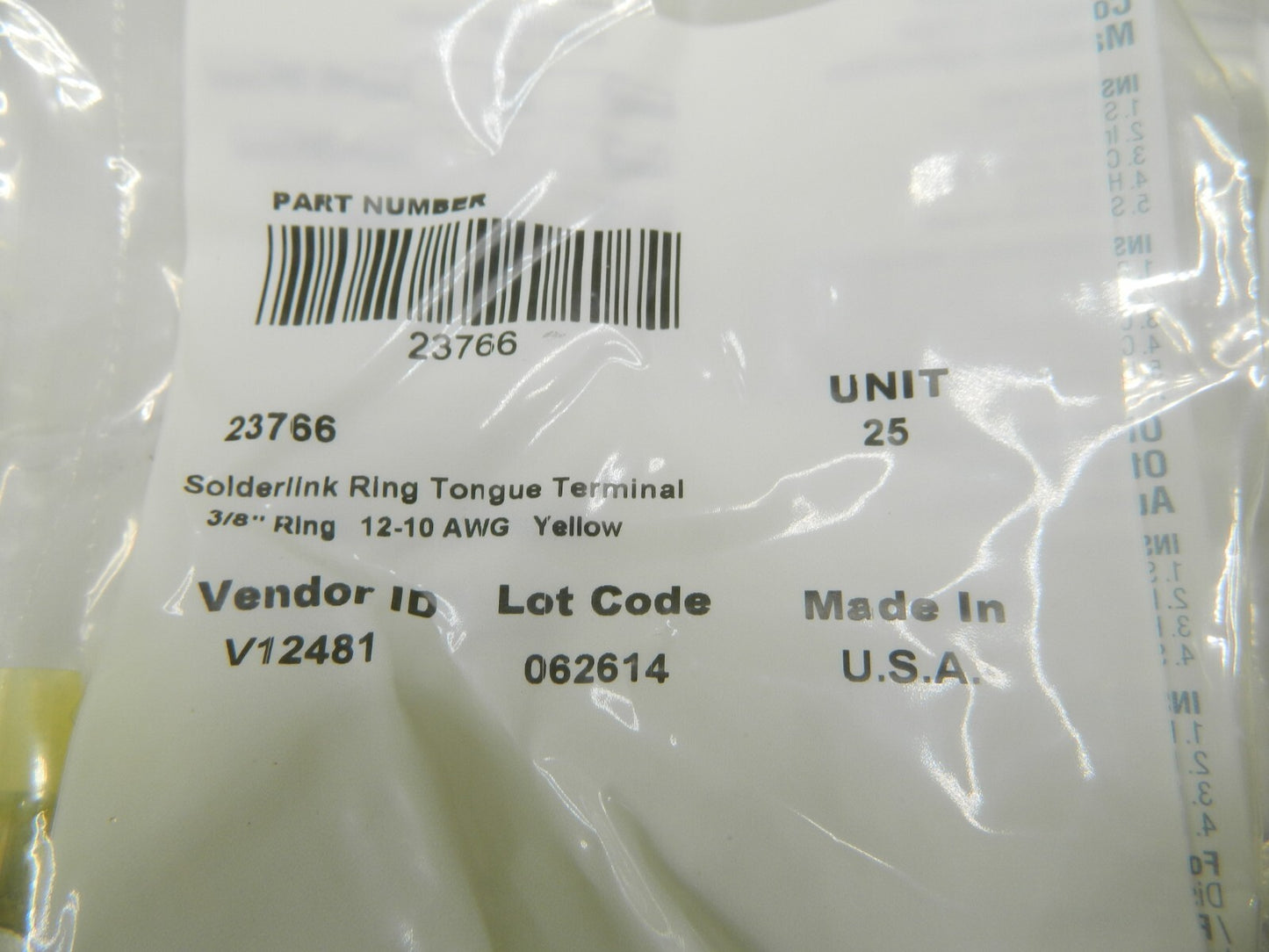Solderlink Ring Tongue Terminal Partially Insulated, 12-10 AWG Qty 100 23766