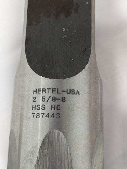 HERTEL Straight Flute Tap: 2-5/8-8 UNS, 6 Flutes, Plug Chamfer HSS 87042