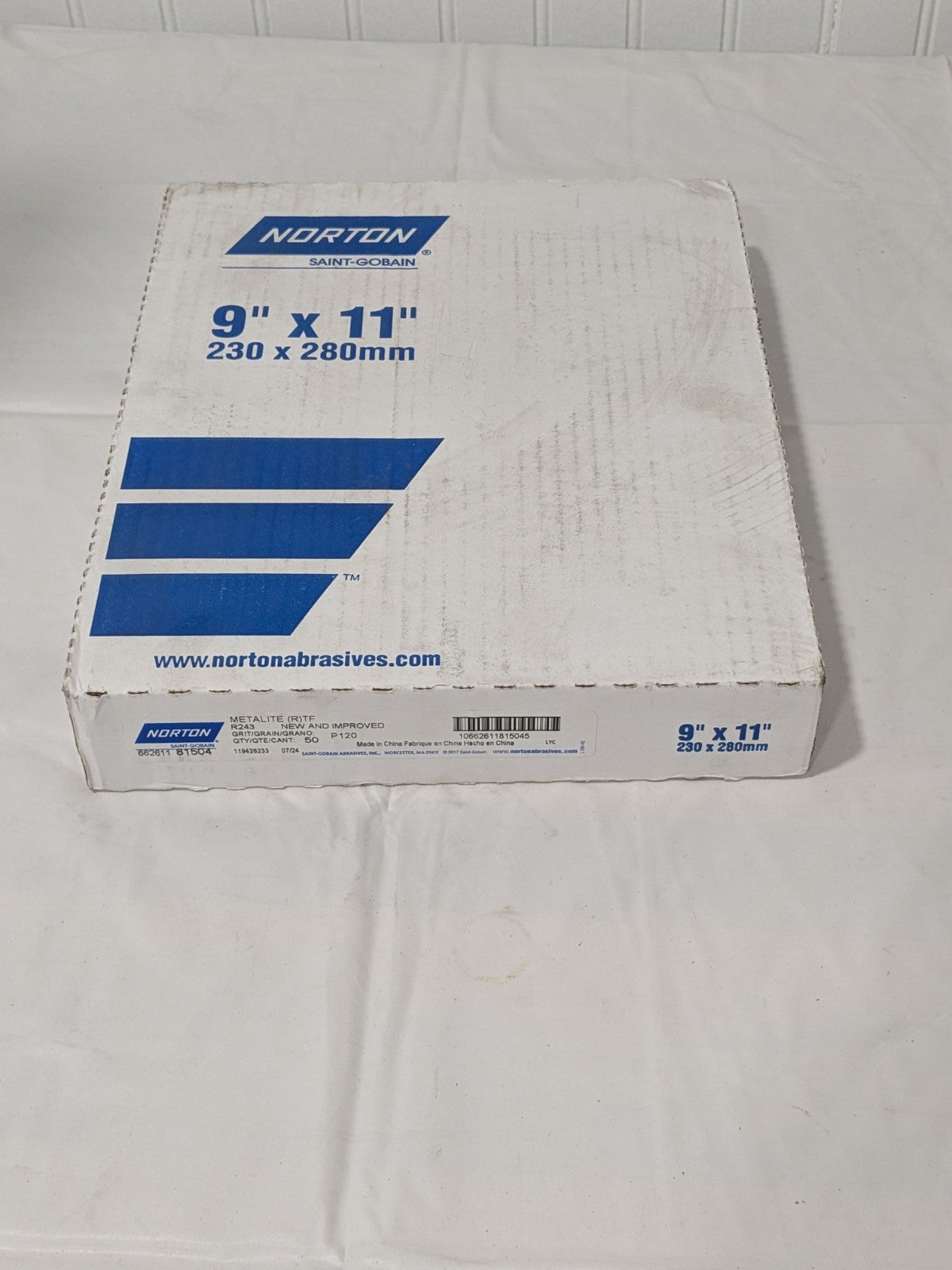 (50) Norton Sanding Sheets: 9" W x 11" OAL, 120 G, Aluminum Oxide 66261181504