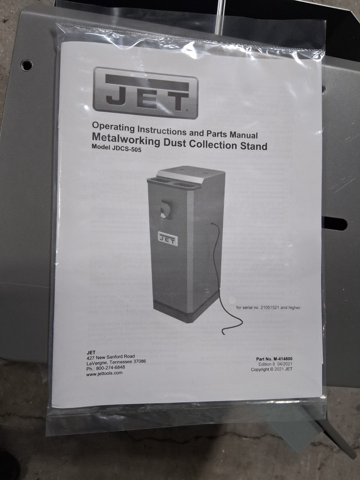 Jet F/Bench Grinder & Sander MTL Dust Collection Stand 414800
