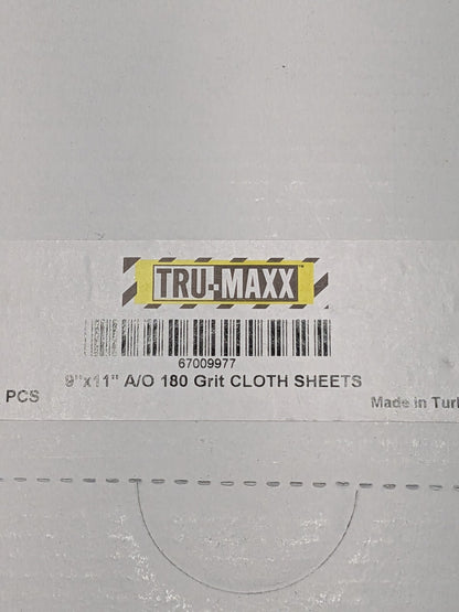 TRU-MAXX Sanding Sheet: 180 Grit, Aluminum Oxide, Coated Qty 100 67009977