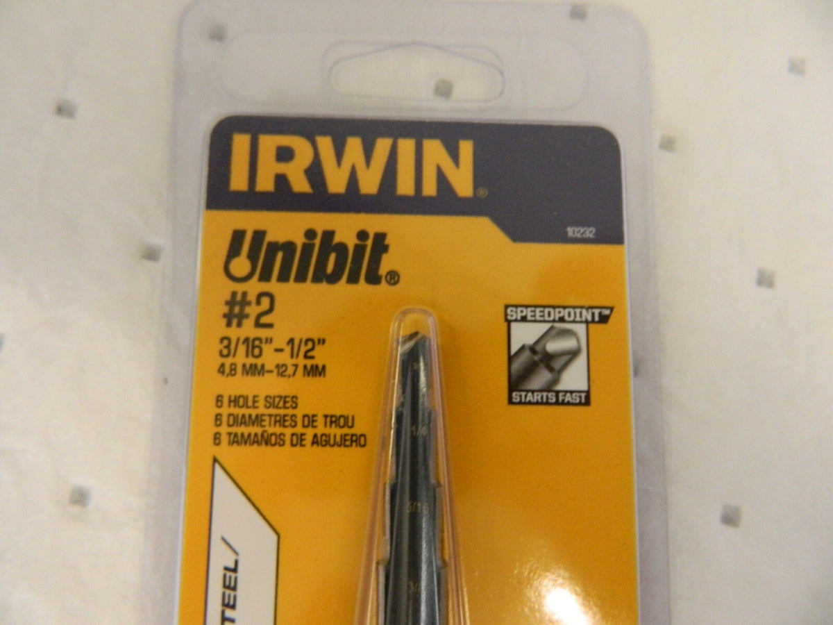 IRWIN Step Drill Bit 3/16 to 1/2" Dia 1/4" Shank Dia Cobalt 6 Hole Sizes 10232