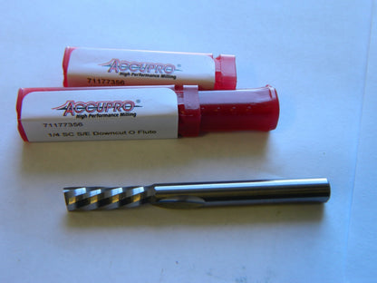 ACCUPRO Spiral Router Bit: 0.25" Dia, 1.25" LOC, 1/4" Shank Dia, Downcut QTY 2