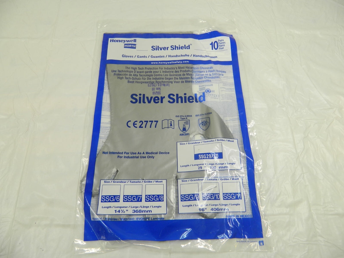 NORTH Chemical Resistant Gloves: 2.7 mil Thick Silver 16" Sz 10 Qty 10 SSG/