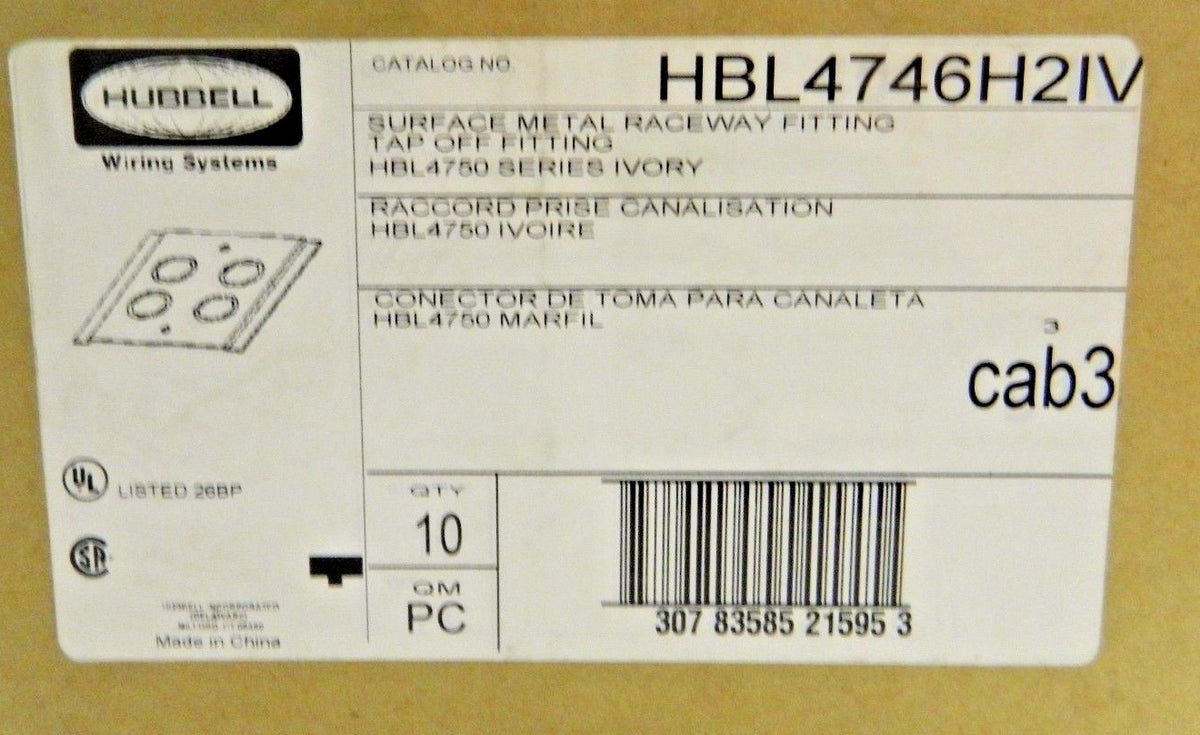 Hubbell Wiring Device-Kellems Rectangular Raceway Fittings Qty. 10 HBL4746H2IV
