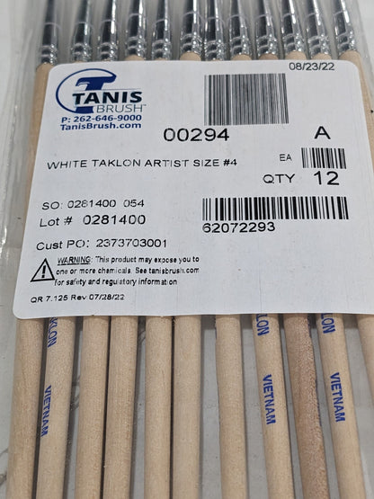 Tanis White Taklon Artist Brush: #4 Industry Size, 1/8" Wide Qty 12 00294