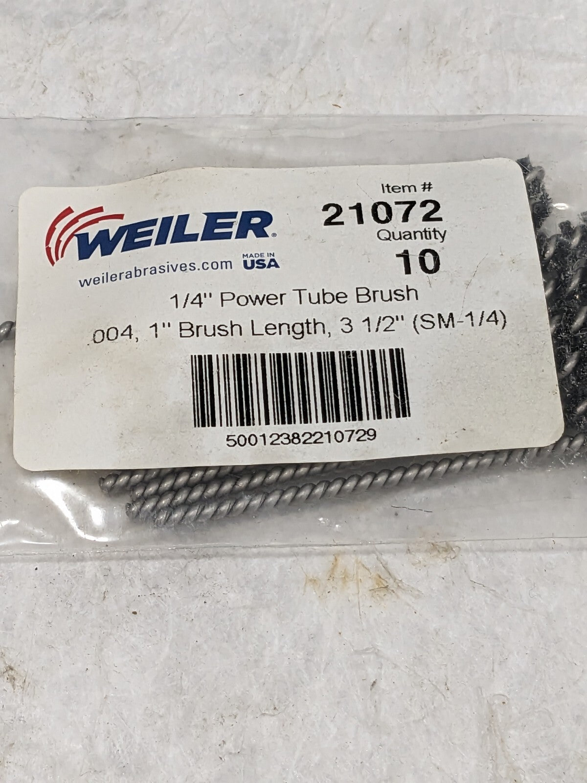 Weiler 1/4" Power Tube Brush .004" Steel Wire Fill, 1" Brush Length Qty 10 21072