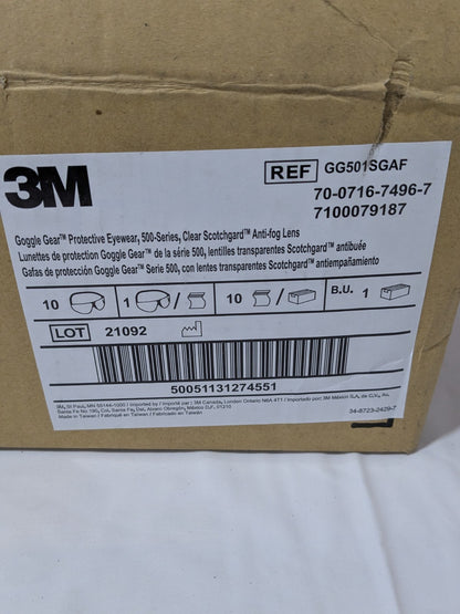 3M GoggleGear 500 Series, Clear Scotchgard Anti-fog lens Qty 10 7100079187