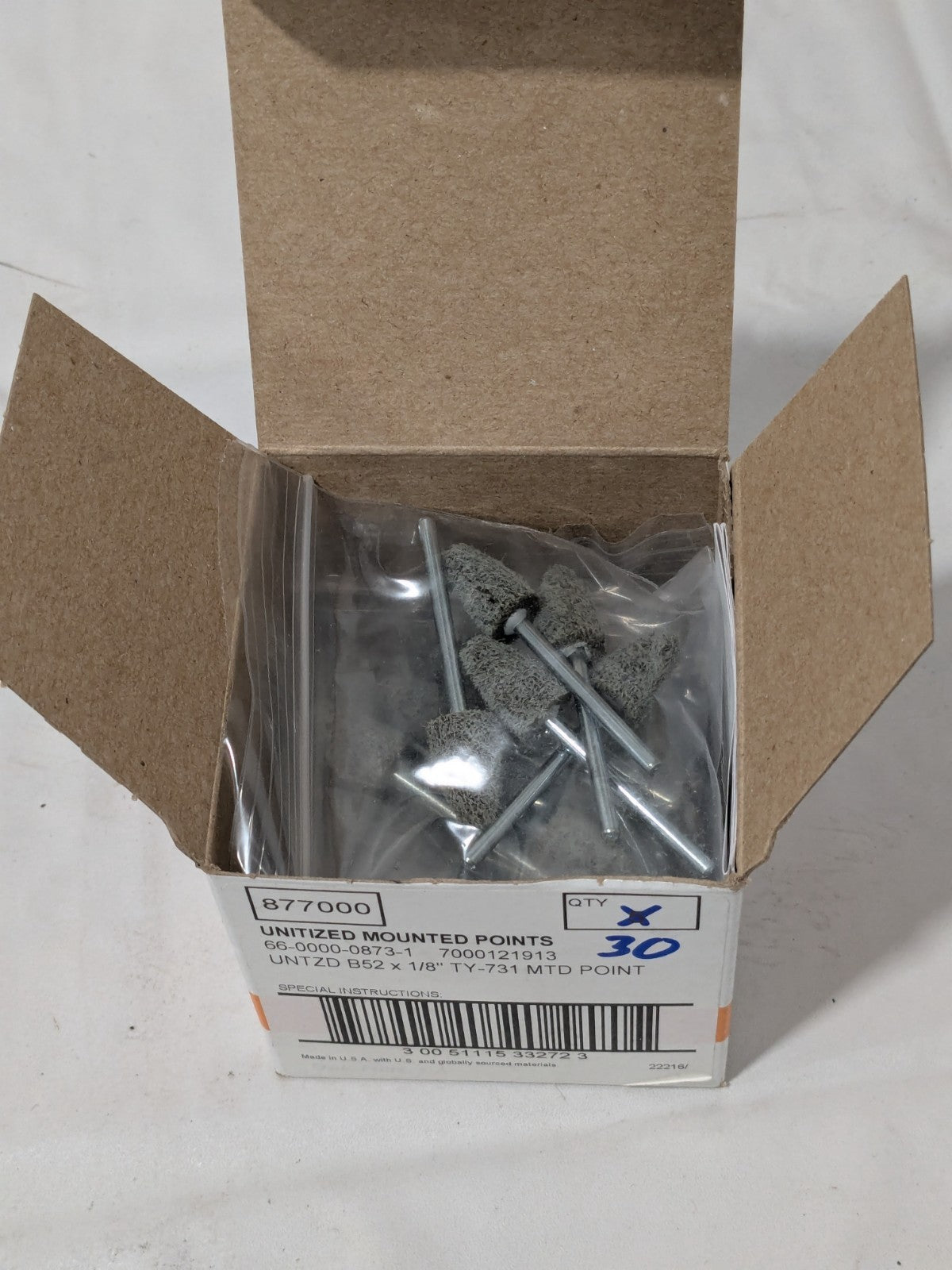 SA Mounted Point: 3/4" Thick, 1/8" Shank Dia, B52, Fine Box of 30 7000121913