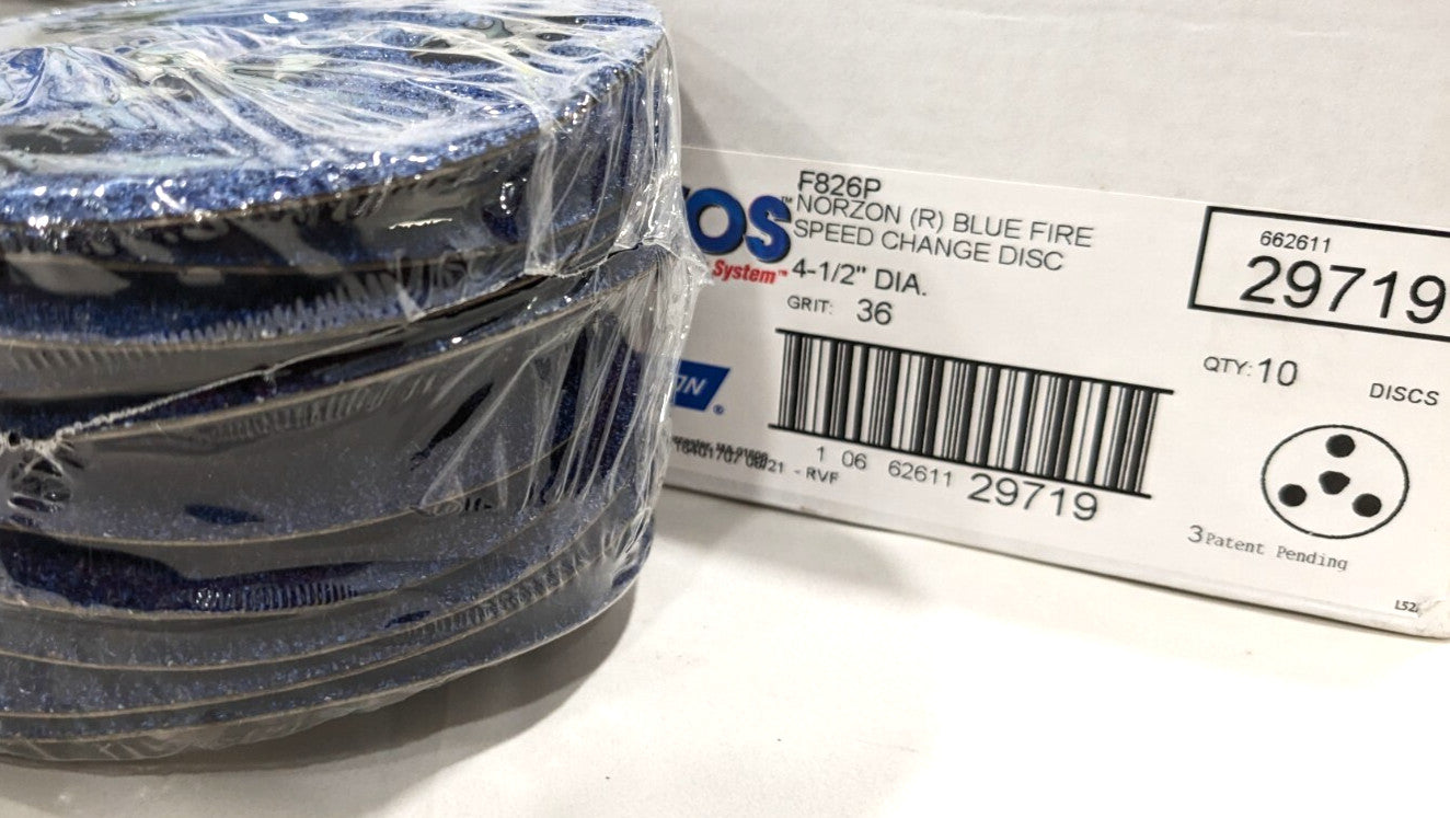 NORTON F826P 4-1/2" Fiber Disc  5/8-11 ID  36 Grit *Box of 10* 662611297219