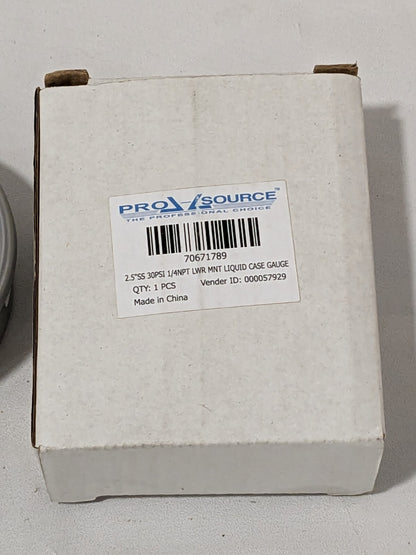 Pressure Gauge: 2-1/2" Dial, 30 psi, 1/4" Thread, NPT, Lower Mount 70671789