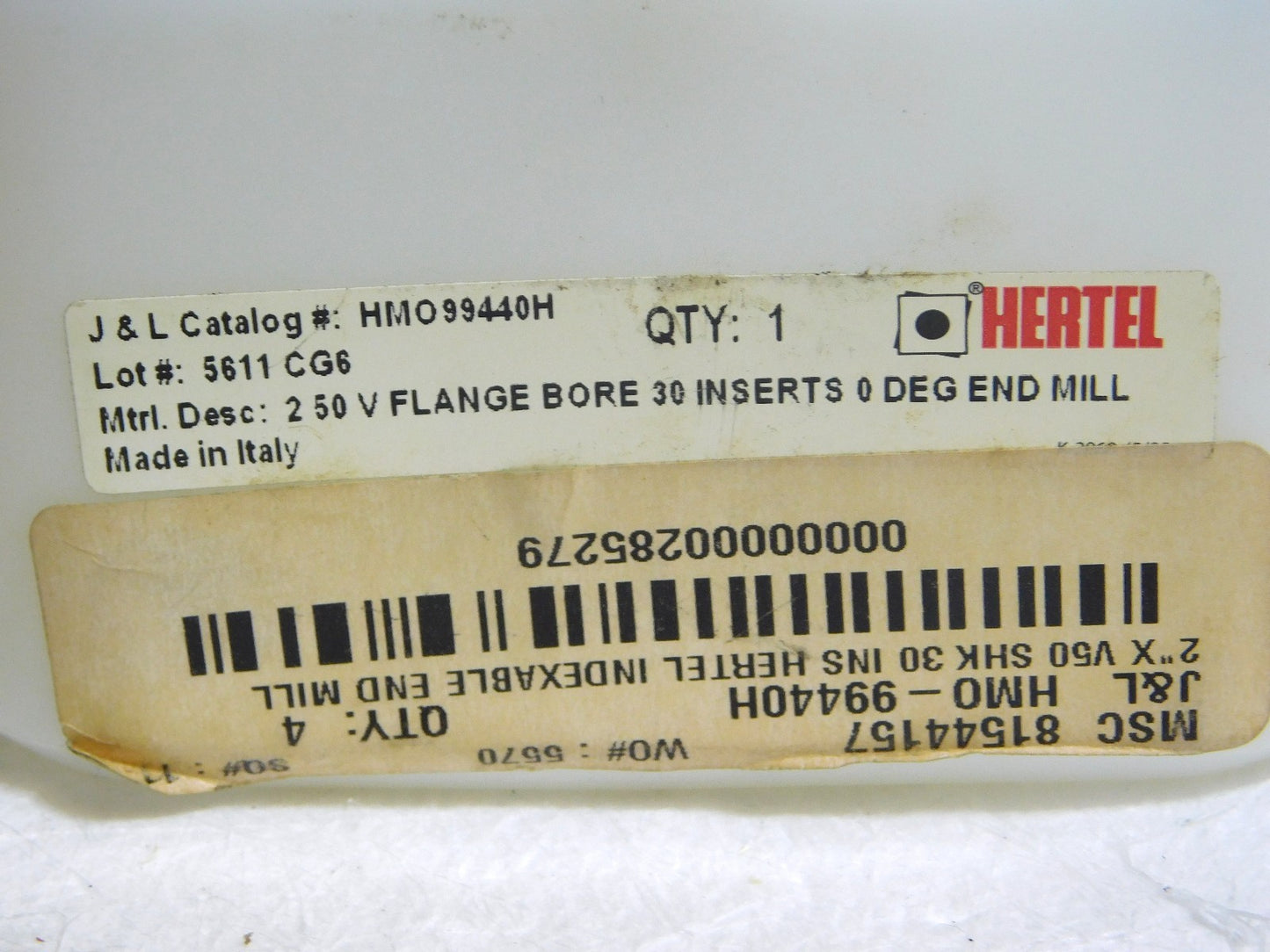 Hertel Indexable Sq Shoulder End Mill 2 Dia V50 Taper Shank 12.38 L HM099440H