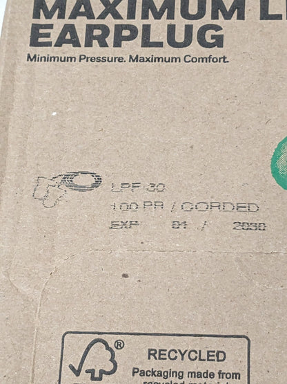 Howard Leight Earplugs: 30 dB, Foam, Contoured, Roll Down, Corded Qty 100 LPF-30