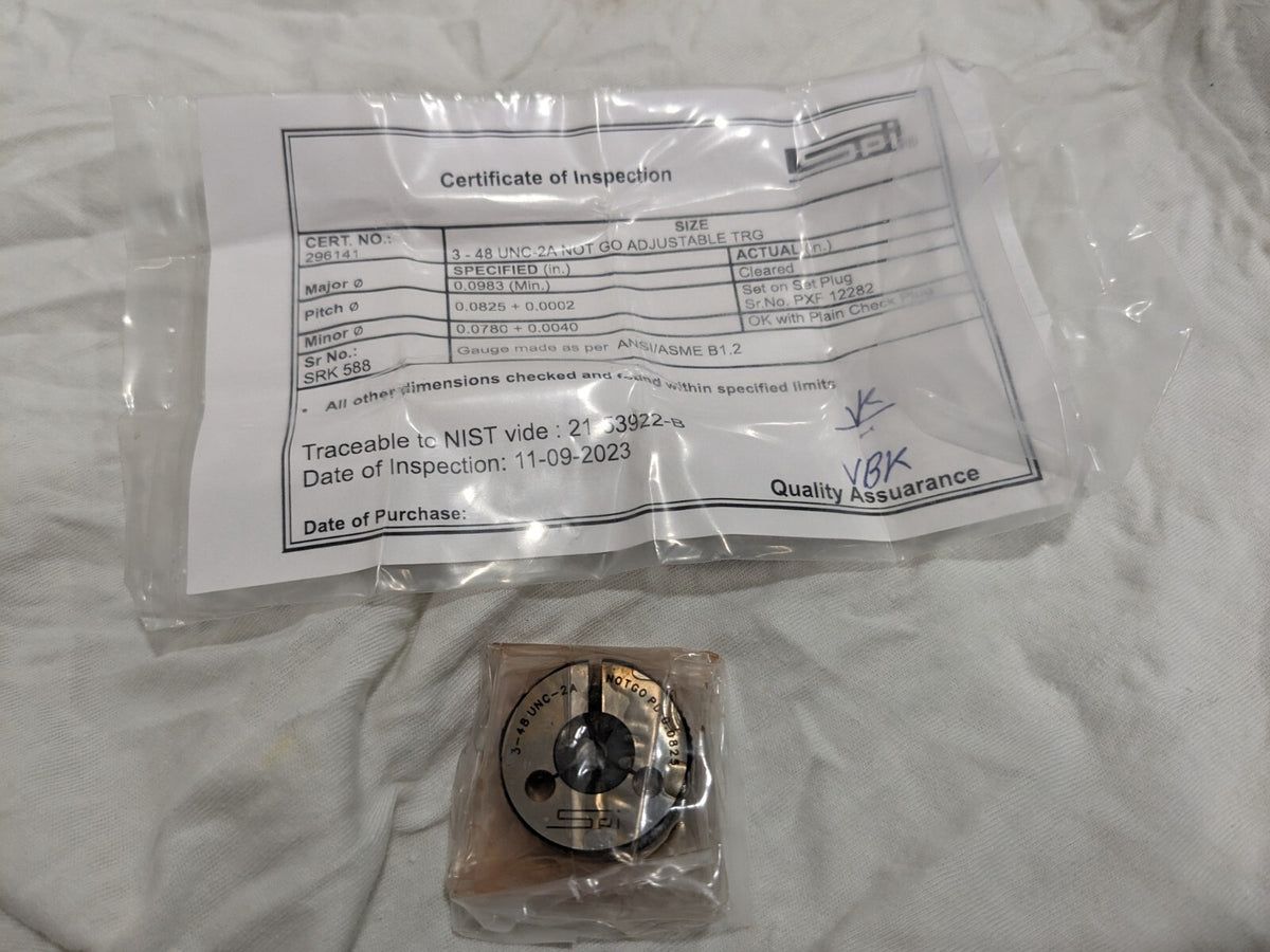 SPI Threaded Ring Gage: #3-48 Thread, Class 2A, no Go 23-123-3