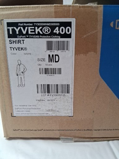 DuPont Tyvek 400 Protective Shirt White Size MD QTY50 TY303SWHMD005000