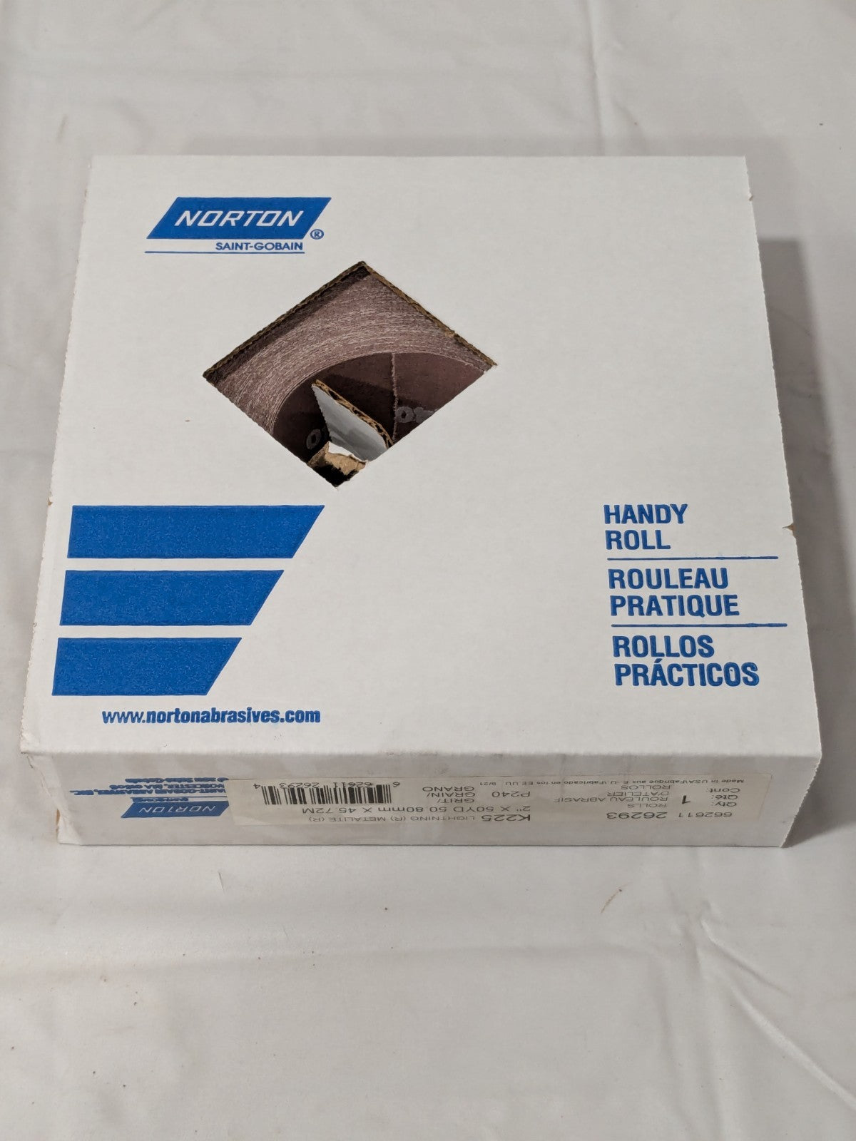 Norton Shop Roll: 2" Wide, 50 Yd Long, 240 Grit, Aluminum Oxide 66261126293