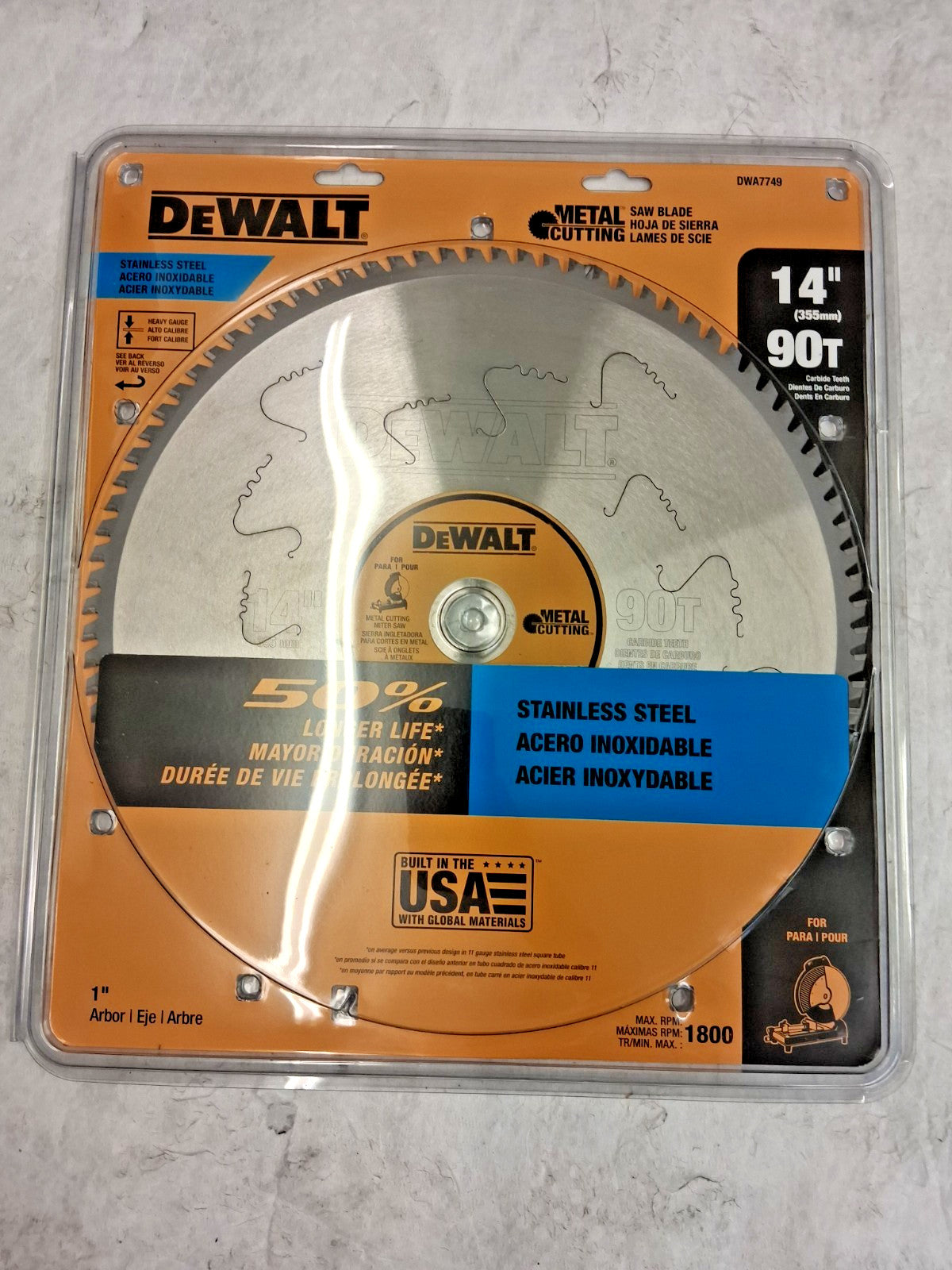 Dewalt Circular Saw Blade 14" Dia 90 Teeth .07 in Cut Wd 1" Arbor Size DWA7749