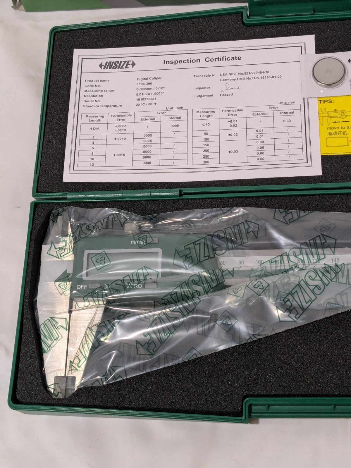 Insize Digital Caliper Heavy Duty Range 0-300mm/0-12" 1196-300