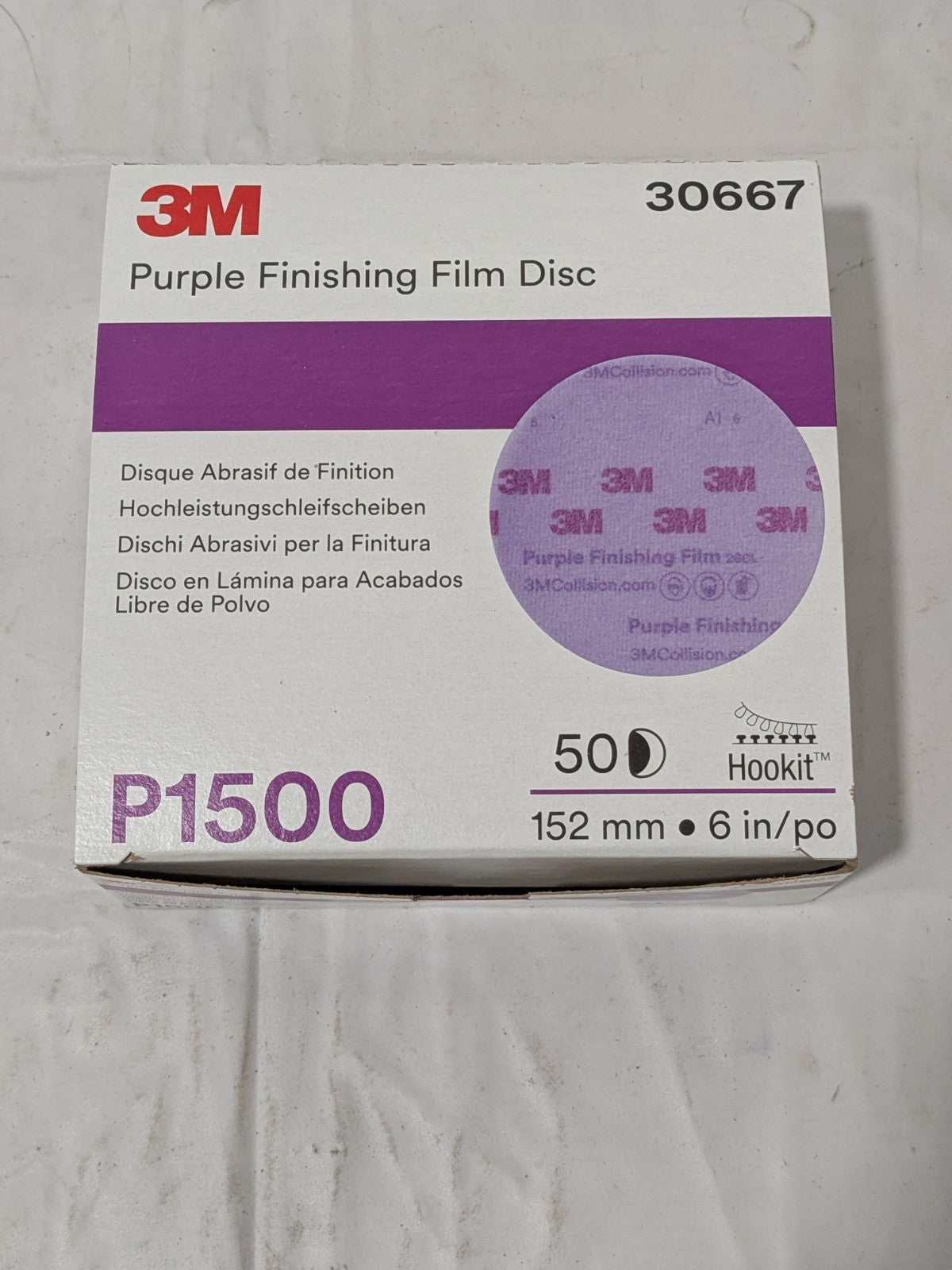 3M Hook &amp; Loop Disc: 6" Dia, 1500 Grit, Coated, AO Box of 50 7100122795